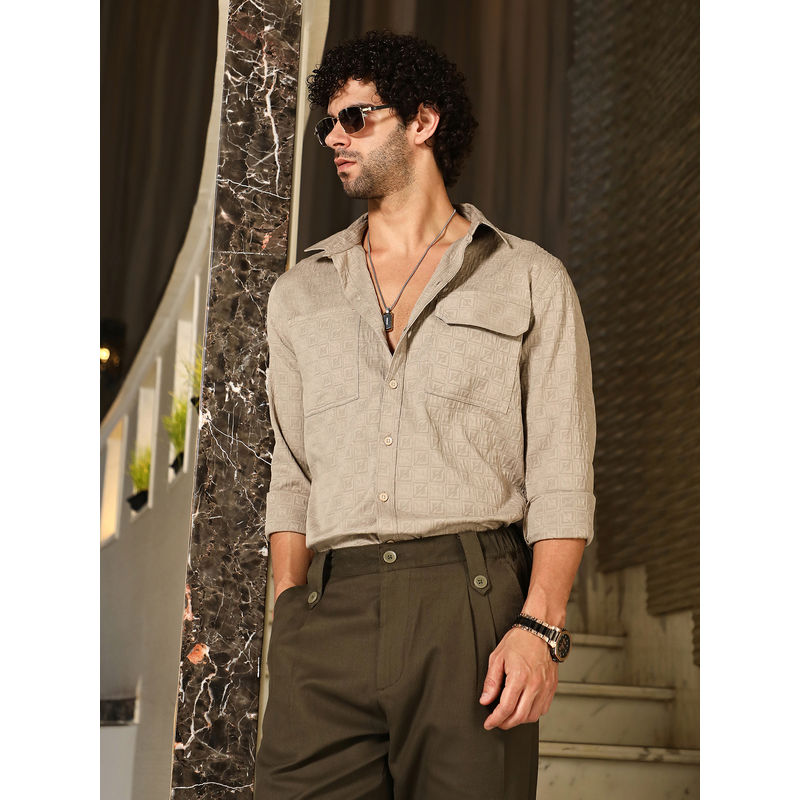 Campus Sutra Men Sand Beige Obliqa-Utility Relaxed Shirt (L)