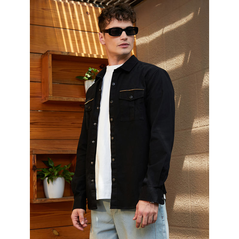 Campus Sutra Men Onyx Black Safari-Utility Relaxed Shirt (XL)