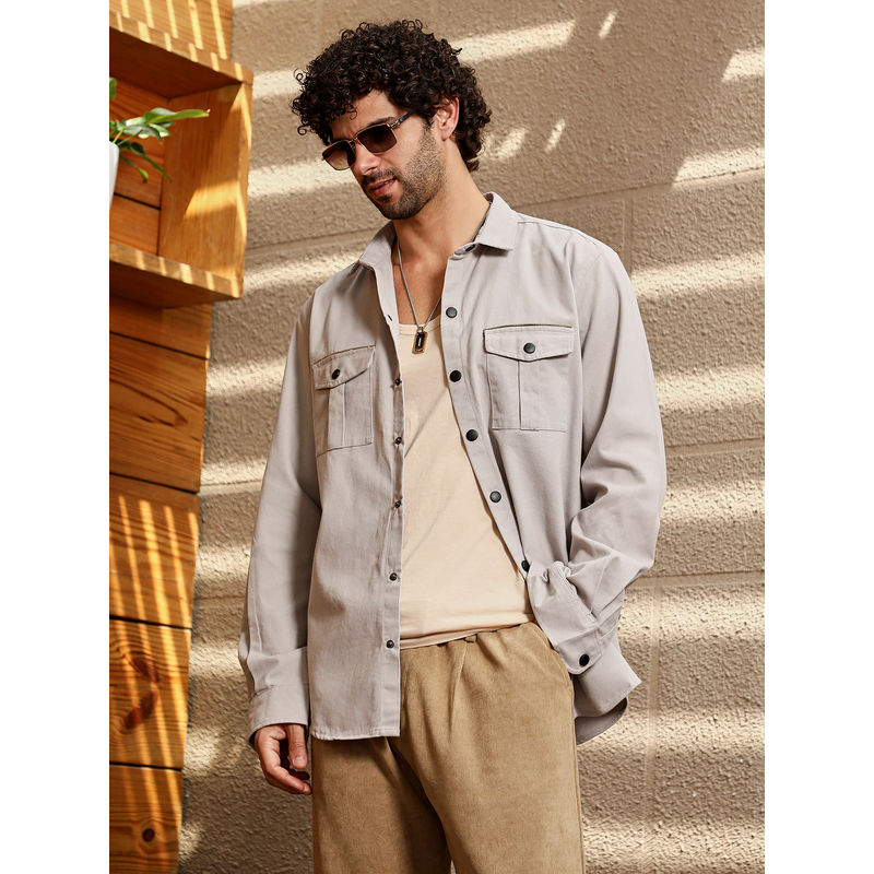 Campus Sutra Men Ecru Beige Safari-Utility Relaxed Shirt (M)