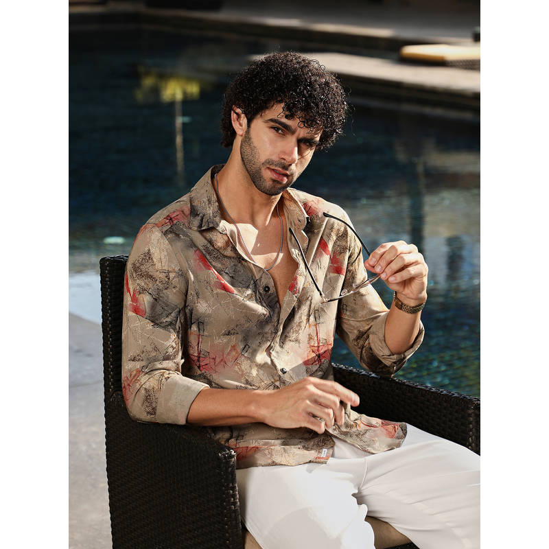 CAHOOT Men Camel Beige Pigme-Strokes Shirt (XL)