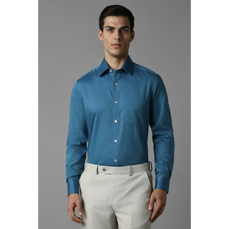 Louis Philippe Men Blue Regular Fit Print Full Sleeves Formal Shirt (39)