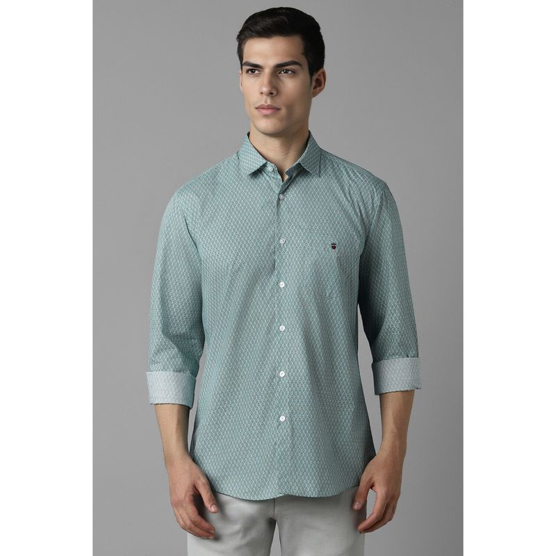Louis Philippe Men Green Slim Fit Print Full Sleeves Casual Shirt (42)