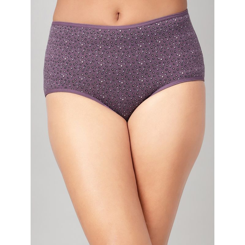 Clovia Cotton High Waist Printed Hipster Panty Purple (S)