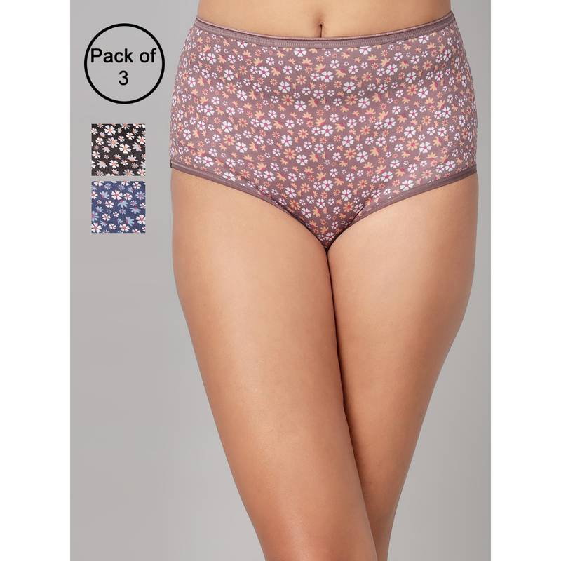Clovia High Waist Printed Hipster Panties Multi-Color (Pack of 3) (S)