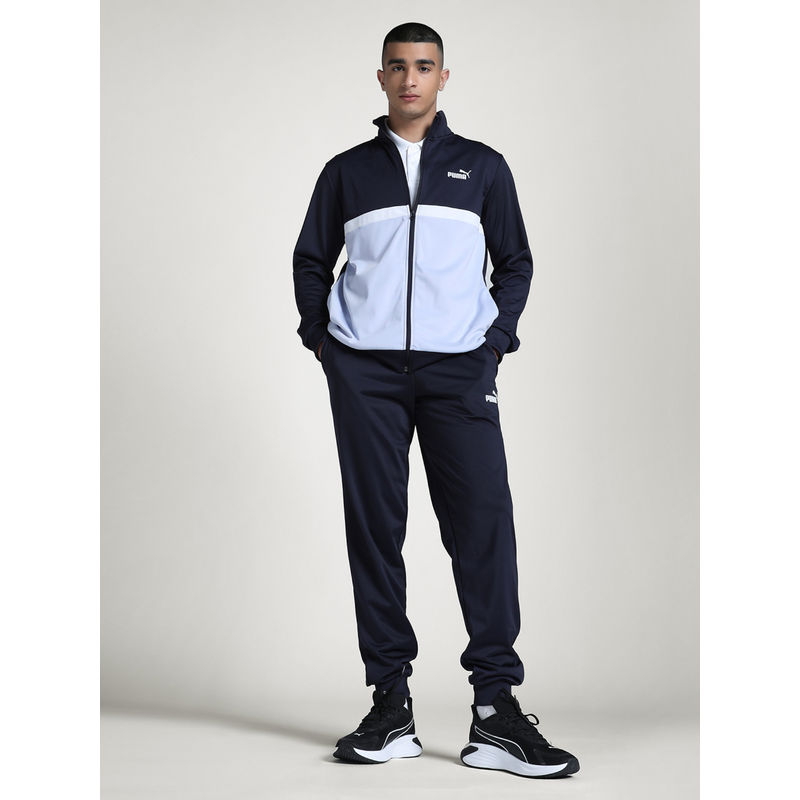 Puma Navy Blue Poly Colorblock Men Jacket & Joggers (Set of 2) (S)