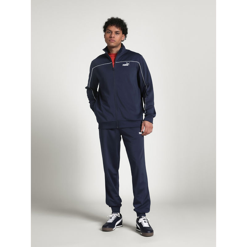 Puma Navy Blue Poly Piping Men Jacket & Joggers (Set of 2) (L)