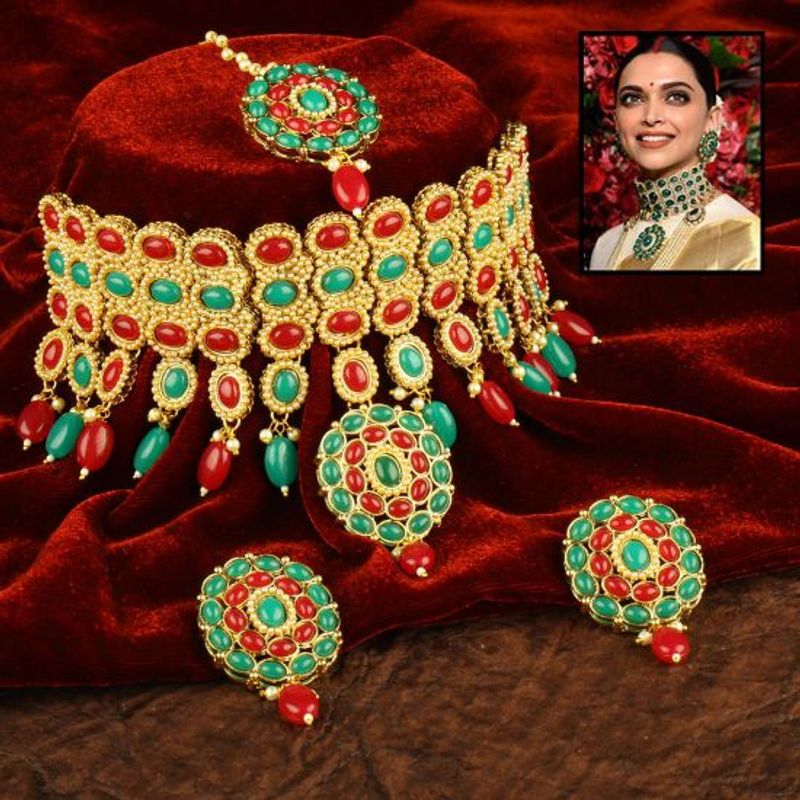 Buy Peora Padmavati Deepika Bridal Polki Pearl Choker Necklace Traditional Jewellery Set PF36N48RG Online