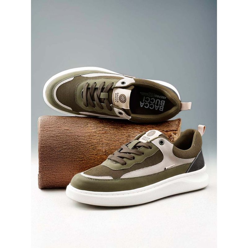 Bacca Bucci Vibe-Step Men's Low Top Olive Sneakers (UK 6)