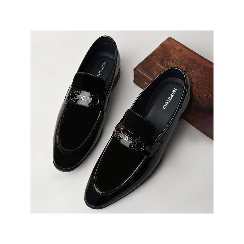 Imperio Black Men Formal Patent Leather Buckled Slip On Loafers (UK 6)