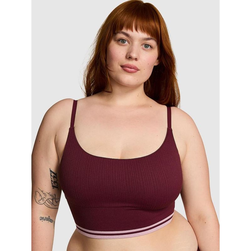 Victoria's Secret PINK Seamless Longline Sports Bra Maroon (S)