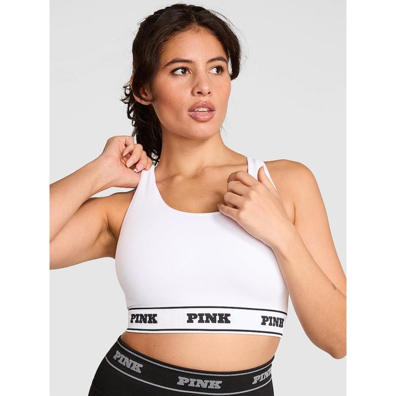 Victoria's Secret PINK Seamless Reversible Sports Bra White (XL)