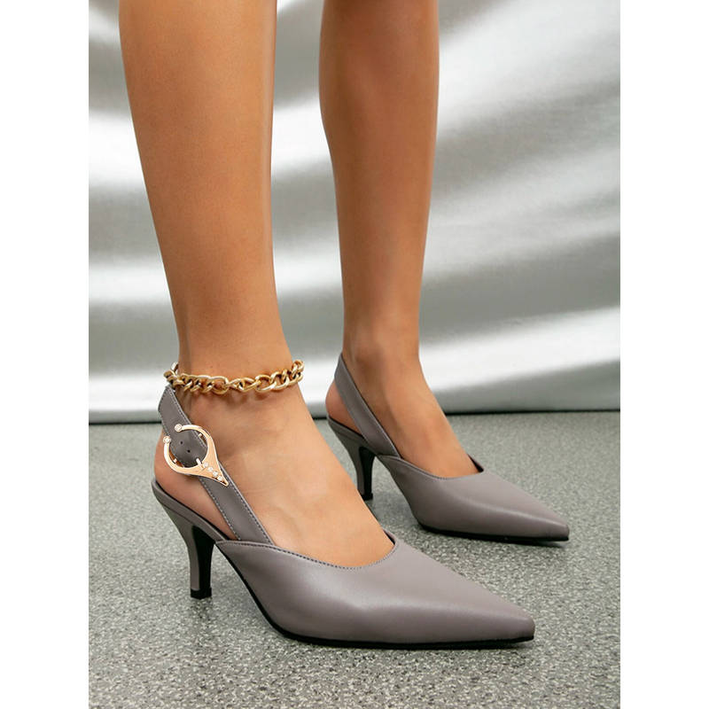 Shoetopia Side Buckle Detailed Grey Pumps for Women and Girls (EURO 41)