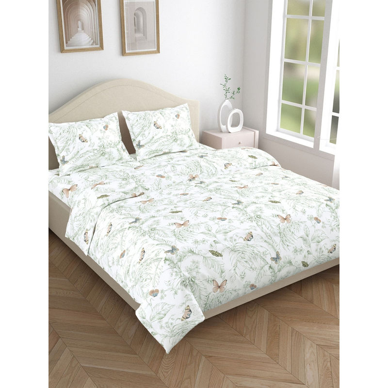Haus & Kinder Nordic Palm 144 Tc Bedsheet with Pillow Covers (Double)