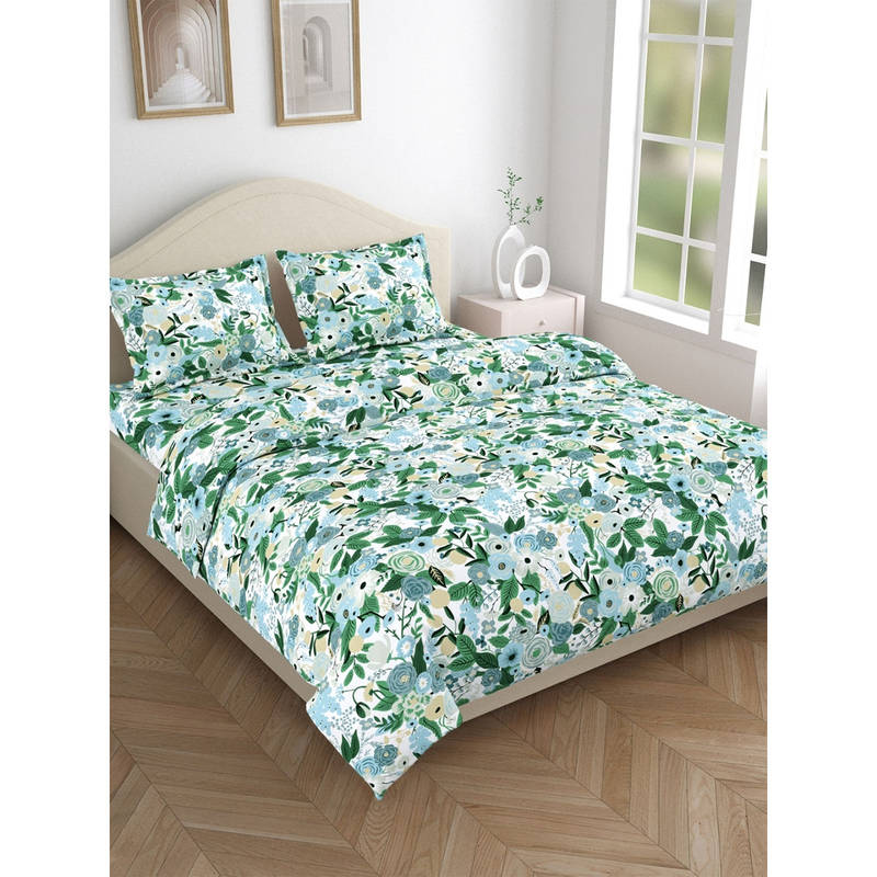 Haus & Kinder Wildflower Dream 144 Tc Bedsheet with Pillow Covers (Double)
