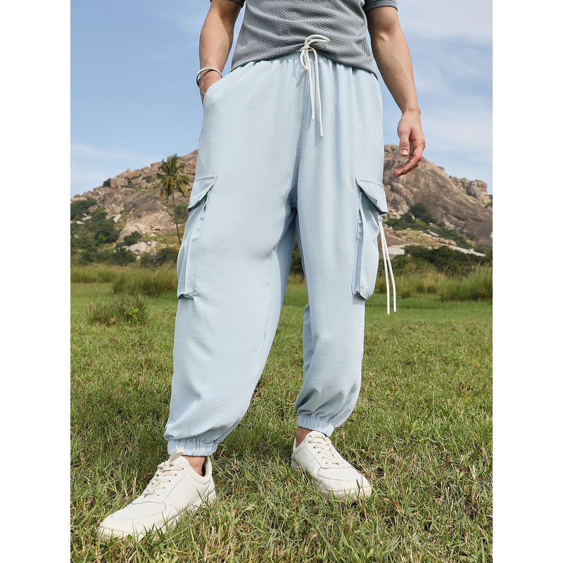 Campus Sutra Men's Powder Blue Slouchy Utility Joggers (S)