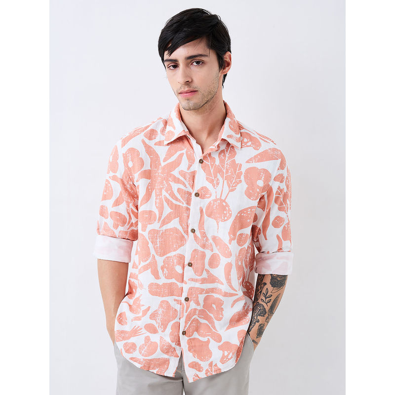 Buy Spykar Men Peach Slim Fit Printed Full Sleeves Casual Shirt Online