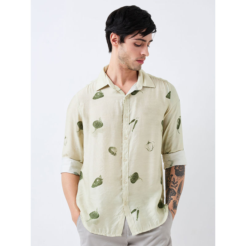 Spykar Men Green Slim Fit Printed Full Sleeves Casual Shirt (L)