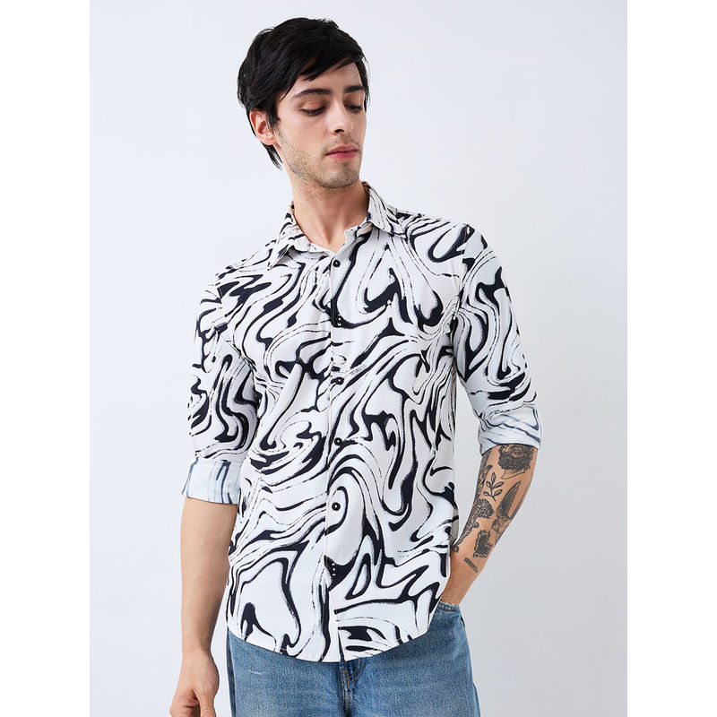 Spykar Men White Slim Fit Printed Full Sleeves Casual Shirt (M)