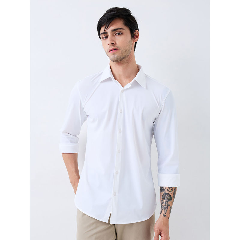 Spykar Men White Slim Fit Solid Full Sleeves Casual Shirt (L)