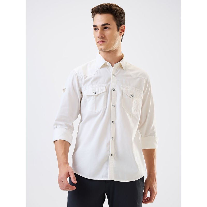 Spykar Men White Slim Fit Solid Full Sleeves Casual Shirt (XL)