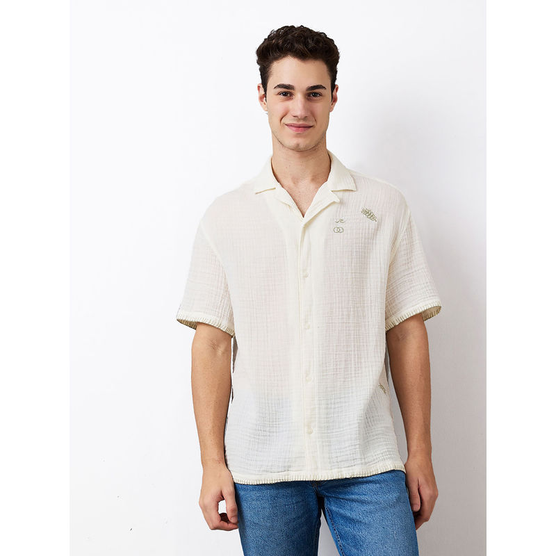 Spykar Men Off White Relaxed Fit Printed Half Sleeves Casual Shirt (S)