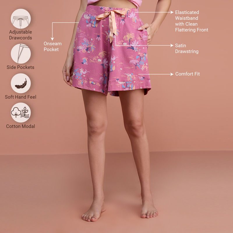 Nykd by Nykaa Cotton Modal Shorts - NYS125 - Jungle Mauve (M)