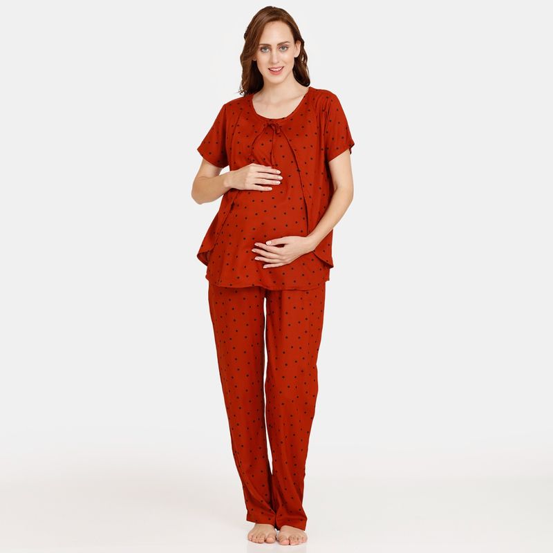 Zivame Coucou Maternity Woven Pyjama Discreet Feeding - Cocoa Brown (Pack of 2) (M)