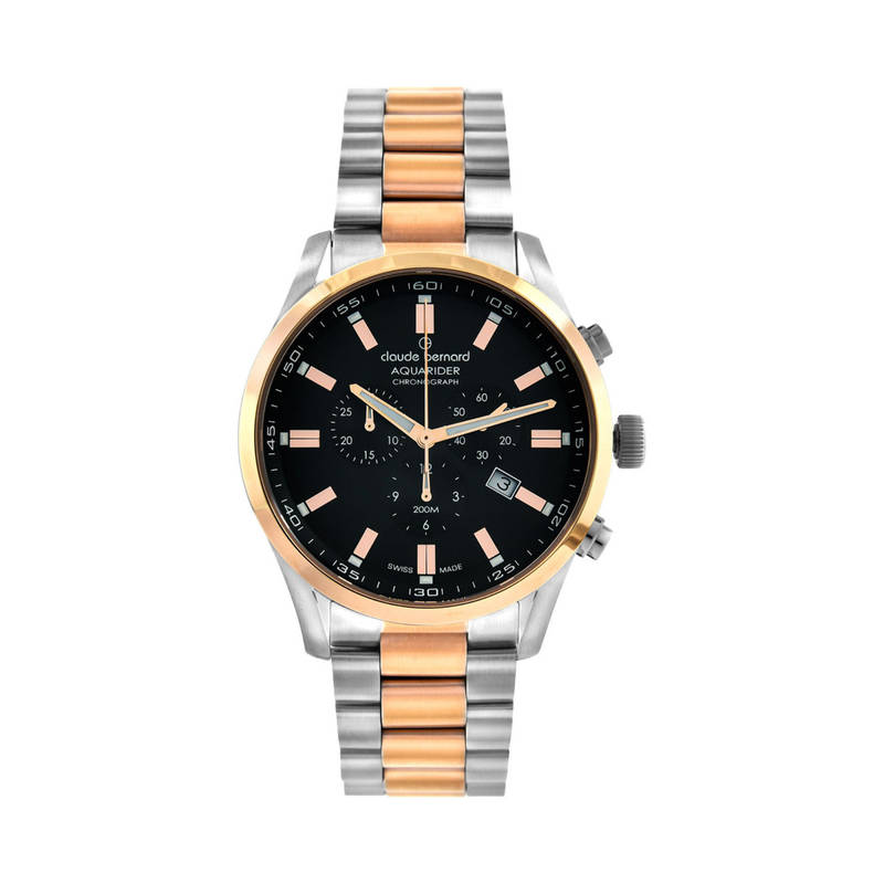 Montre Claude Bernard Aquarider Homme - Quartz, Boîtier Acier 44mm, étanche 200m, Bracelet Deux Tons