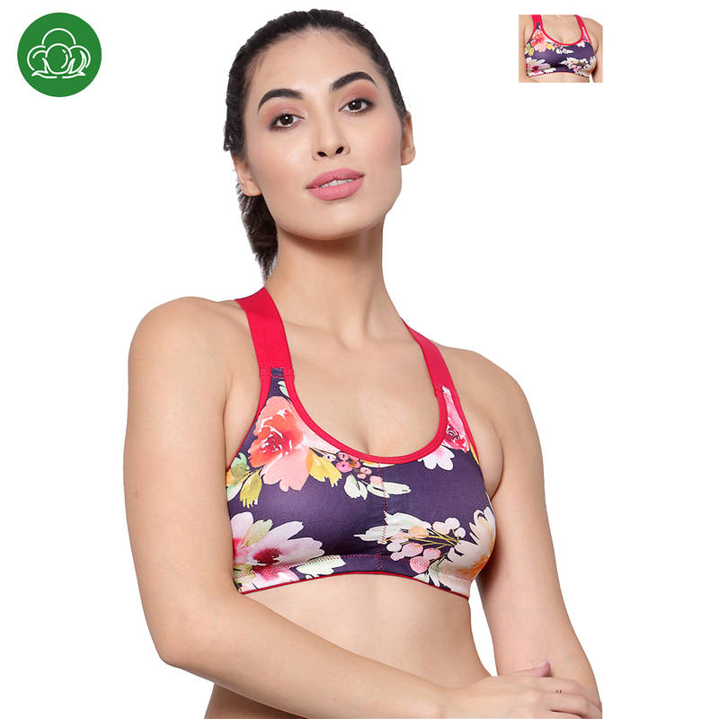 Inner Sense Organic Cotton Antimicrobial Medium Impact Sports Bra Purple (Pack of 2) (S)