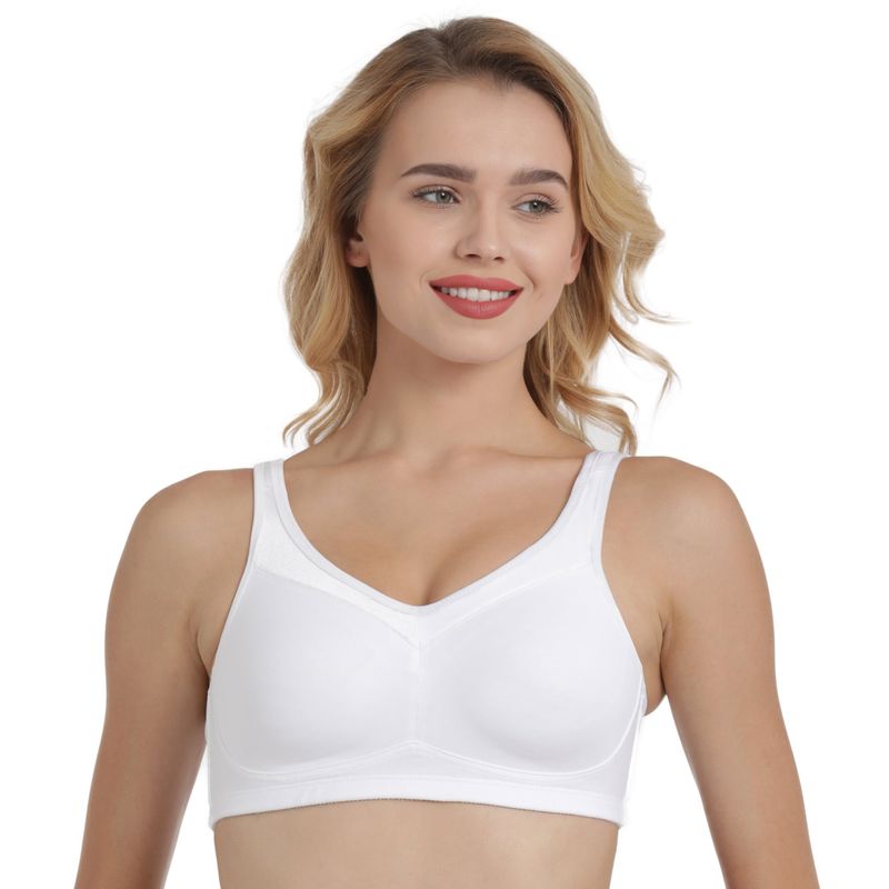 Enamor A112 Smooth Lift Classic Bra - Stretch Cotton Non-Padded Wirefree Full Coverage - White