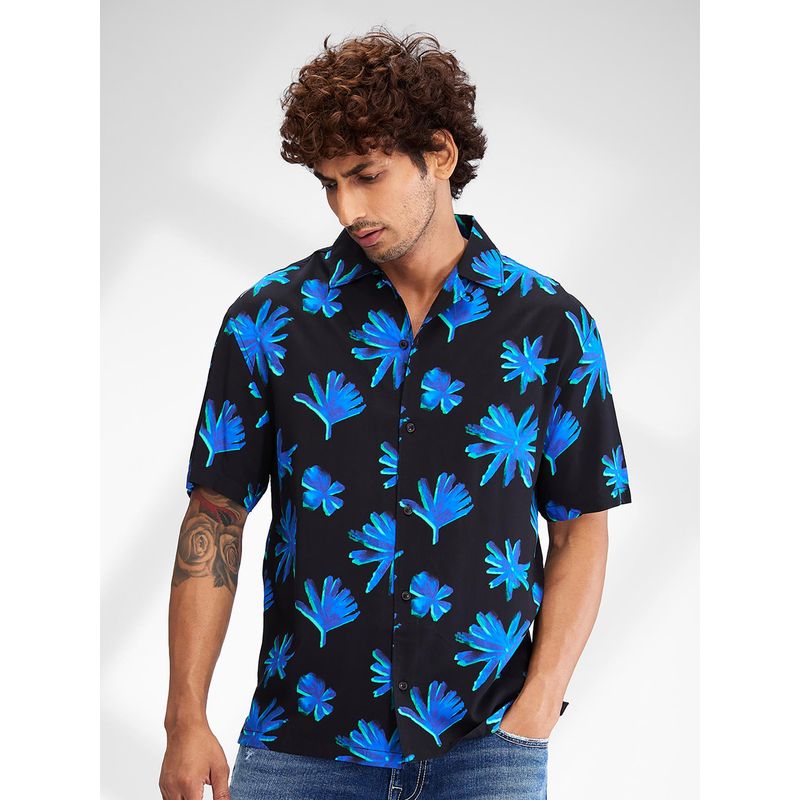 Spykar Black Half Sleeves Cotton Relaxed Fit Printed Shirt for Men (L)