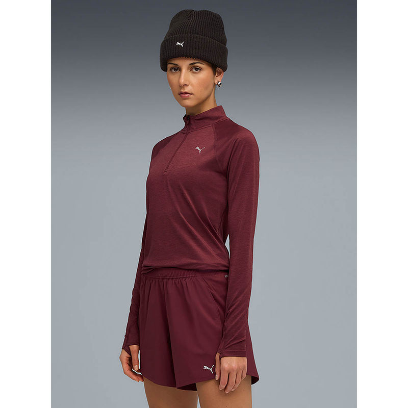 Puma Maroon Run Velocity Cloudspun Women 1/4 Zip Running Sweatshirt (XL)