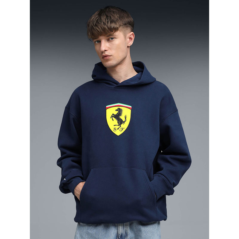 Puma Ferrari Shield Men's Navy Blue Printed Hoodie (XS)