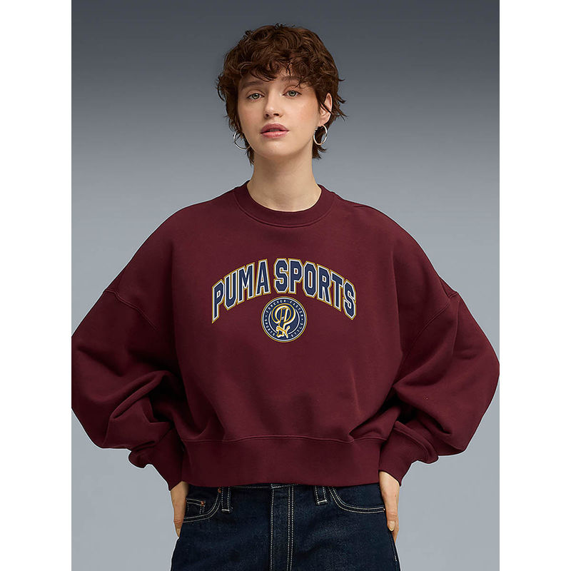 Puma Maroon Sports Legacy Ll Oversized Crew Sweatshirt (M)