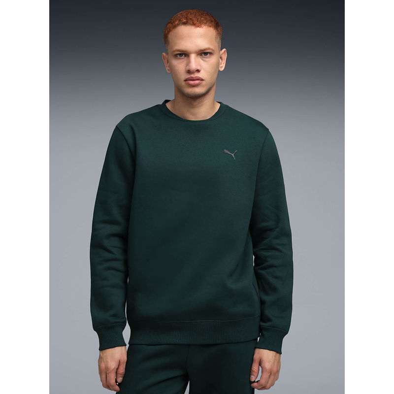 Puma Ess Elevated Logo Men's Green Solid Crew Sweatshirt (L)