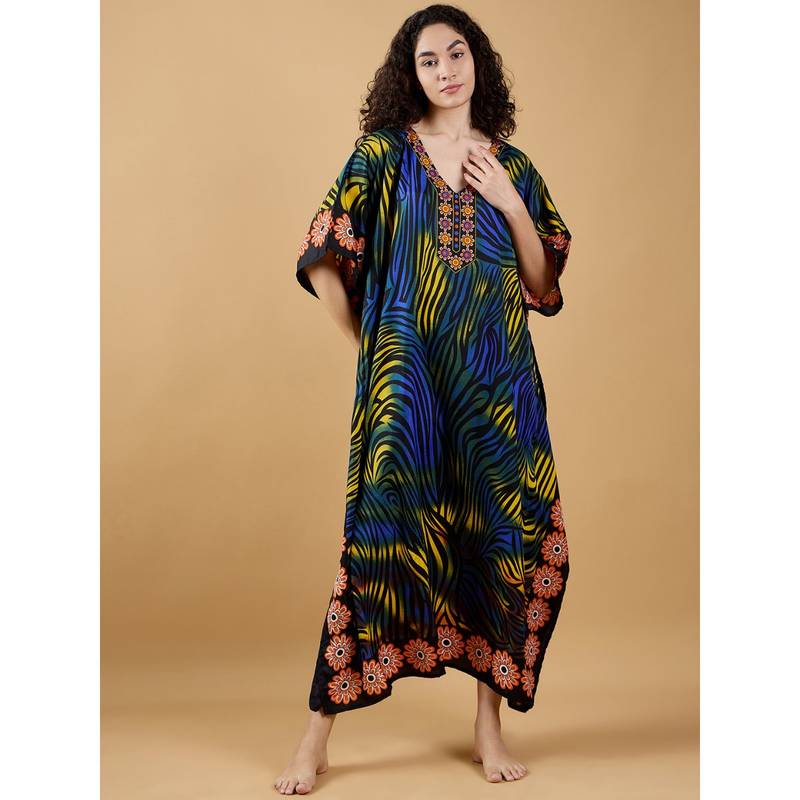 The Kaftan Company Blue Animal Print Fusion Kaftan (M)