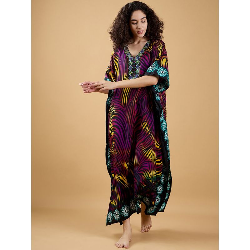The Kaftan Company Purple Animal Print Fusion Kaftan (M)
