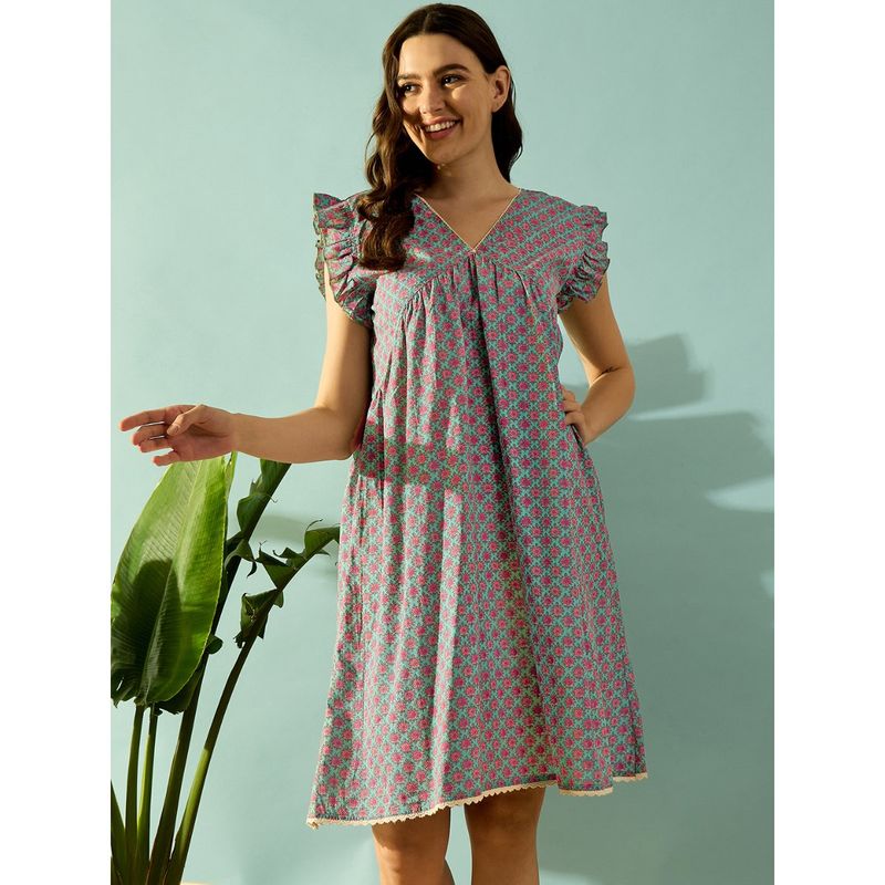 The Kaftan Company Dream Lace Neck Night Dress (M)