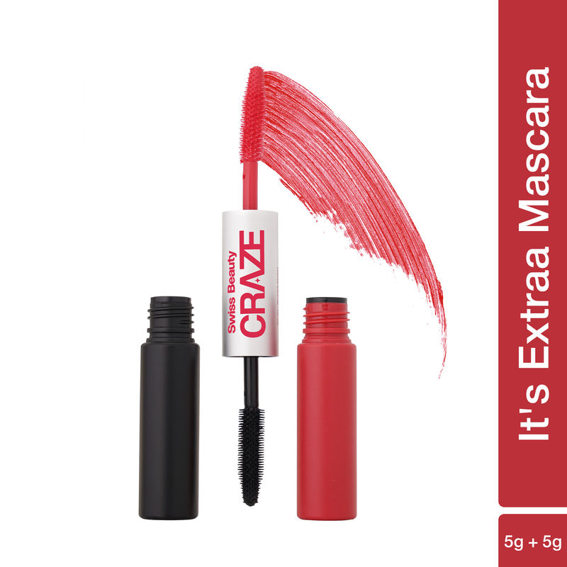Swiss Beauty Craze It's Extraa Dual Non -Flaky Mascara With Silicon Brush Lengthening & Curling Non- smudging Mascara Black & Red Flag 01