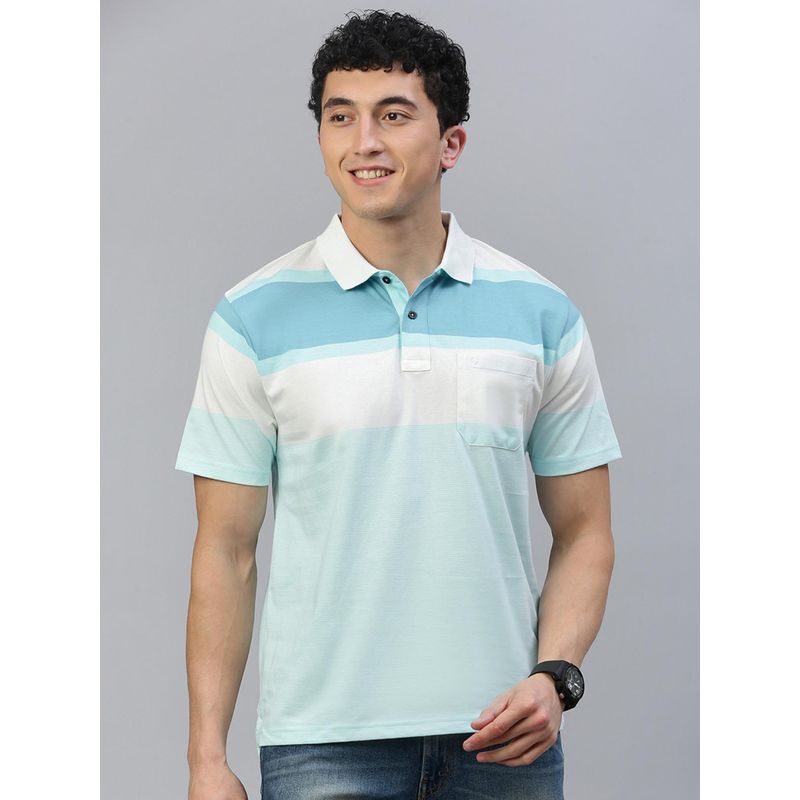 Classic Polo Men Blue Stripes Regular Fit Cotton Polo T-Shirt (M)