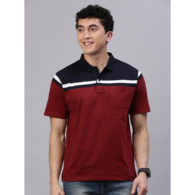 Classic Polo Men Maroon Solid Regular Fit Cotton Polo T-Shirt (L)