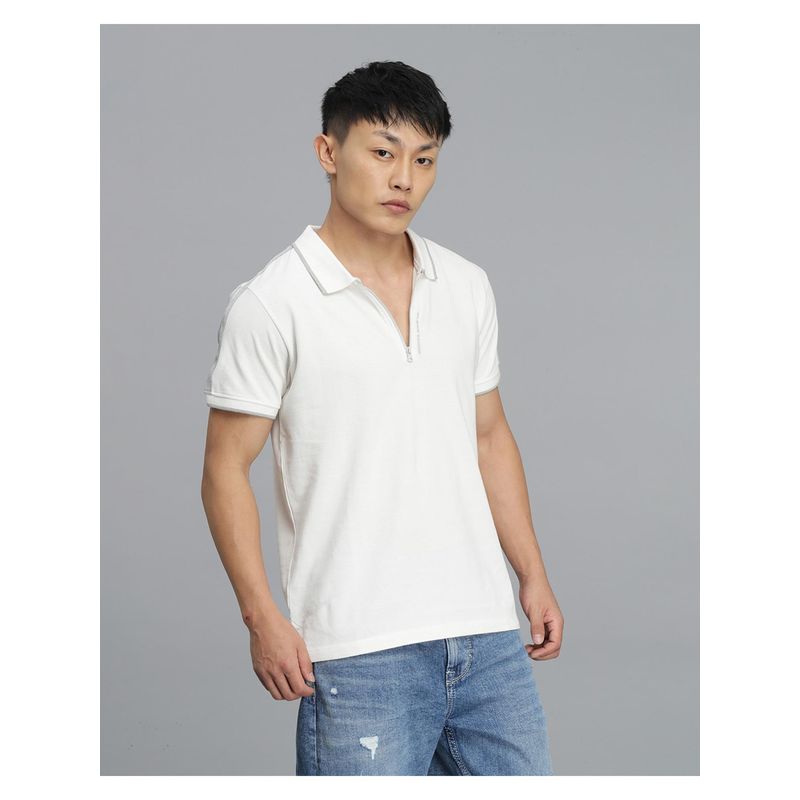 ROOKIES Men Off White Solid Slim Fit Cotton Polo T-Shirt (3XL)