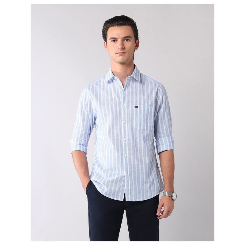 AD By Arvind Men Blue Stripes Slim Fit Cotton Shirt (39)