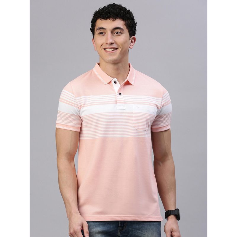 Classic Polo Men Orange Stripes Slim Fit Cotton Blend Polo T-Shirt (M)