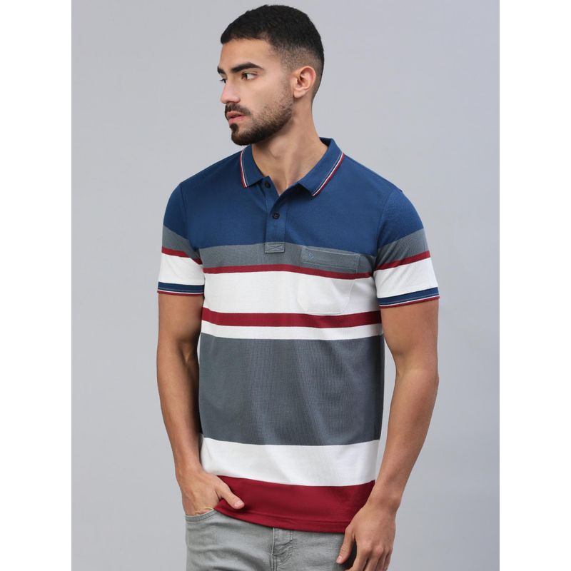 Classic Polo Men Multi-Color Stripes Slim Fit Cotton Blend Polo T-Shirt (M)