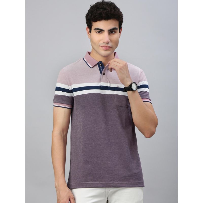 Classic Polo Men Multi-Color Stripes Slim Fit Cotton Blend Polo T-Shirt (M)