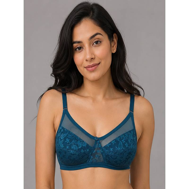 Mod & Shy Teal Self Design Nylon Elastane Regular Bra (32B)