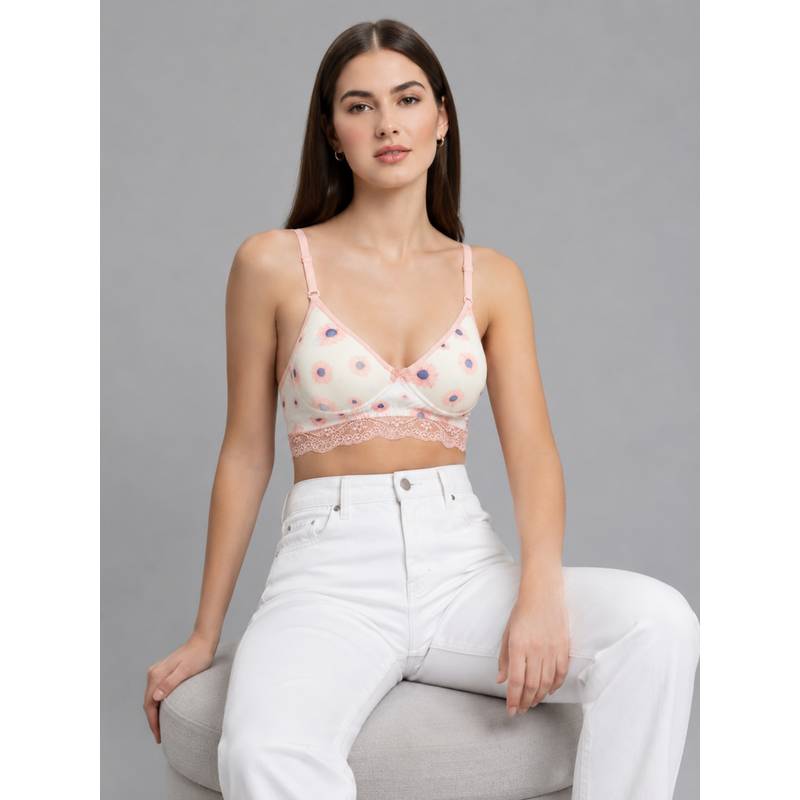 Mod & Shy Peach Printed Nylon Elastane Regular Bra (30B)
