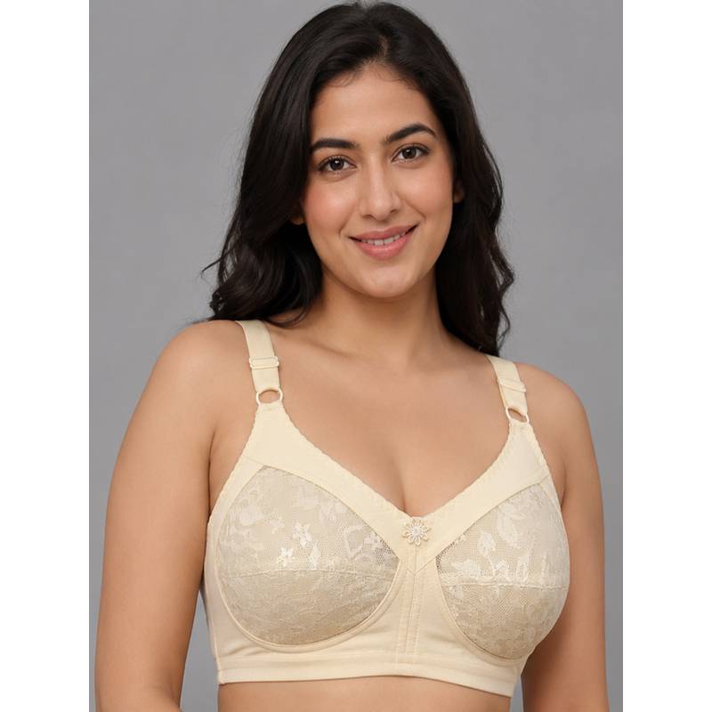 Mod & Shy Beige Self Design Cotton Blend Regular Bra (32D)