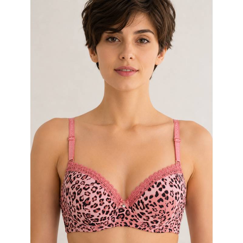 Mod & Shy Pink Animal Print Nylon Elastane Regular Bra (32B)